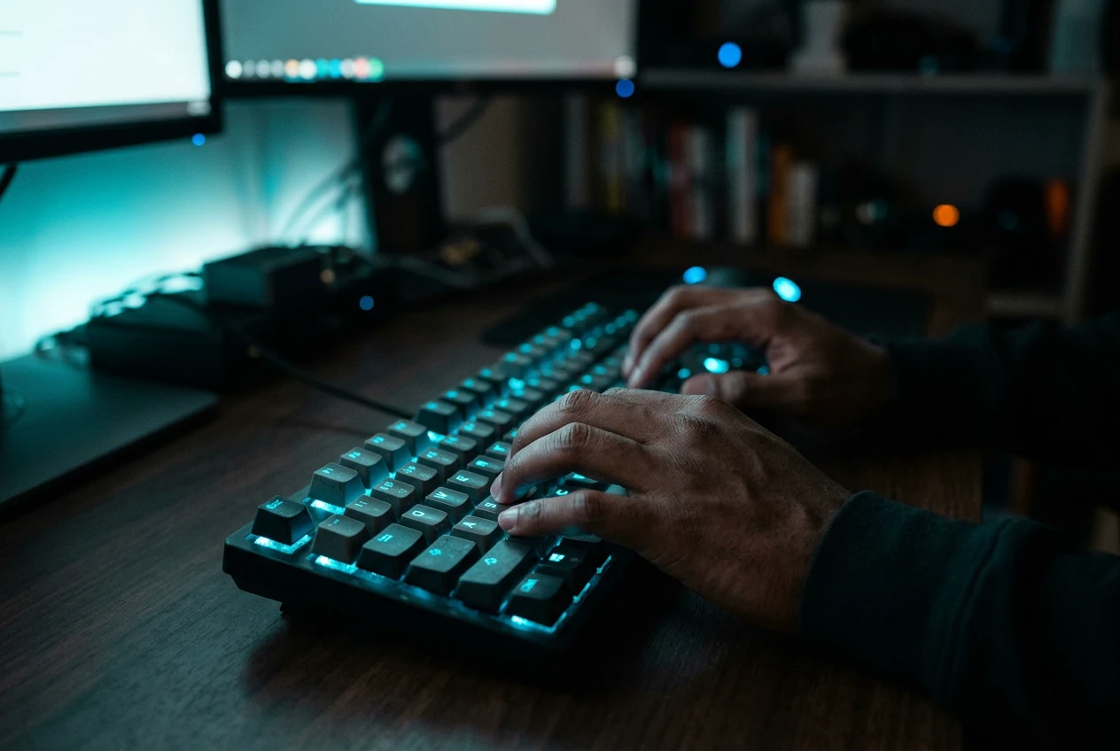 Engineer at keyboard